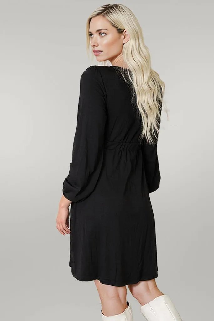 Double Take Scoop Neck Empire Waist Long Sleeve Magic Dress