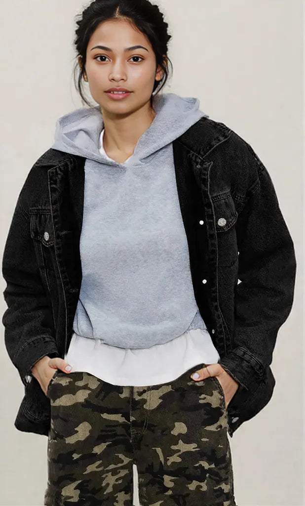 Button Up Collared Neck Long Sleeve Denim Jacket