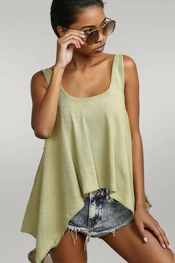 BiBi High and Low Flare Knit Tank Top