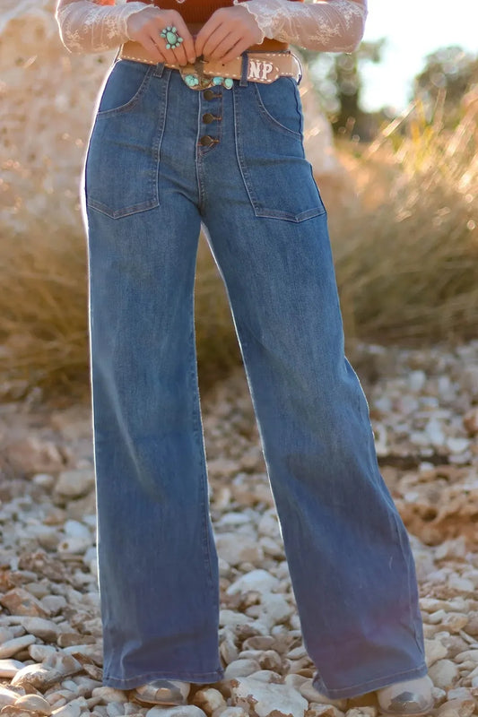 High-Waisted Wide-Leg Button-Front Jeans Medium