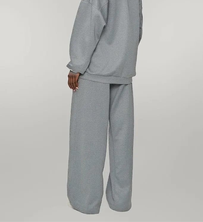 Wide Leg Tracksuit with Oversized Ribbed Sweatshirt: Effortless Chic, Ultimate Comfort