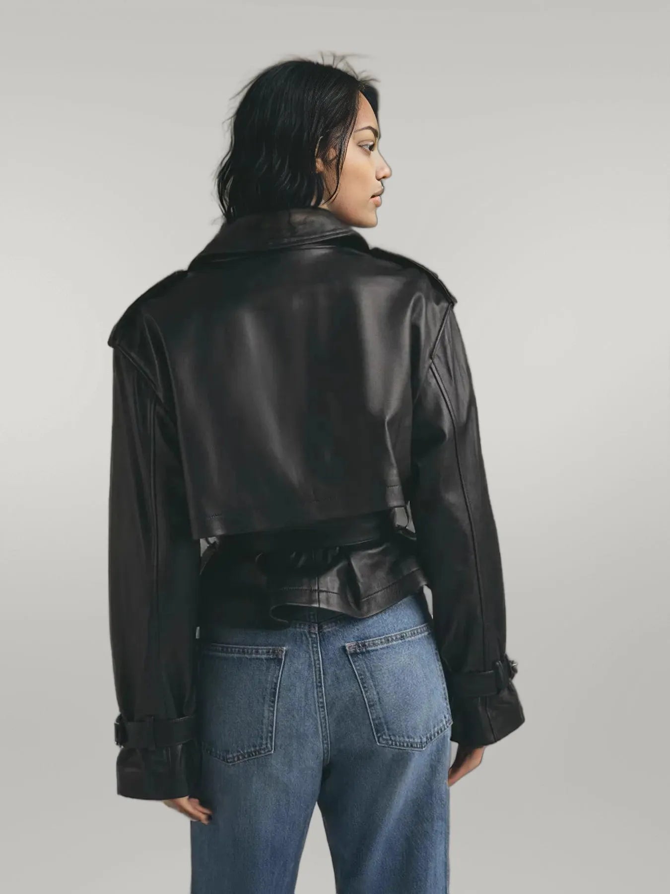 Leather Belted Trench Jacket