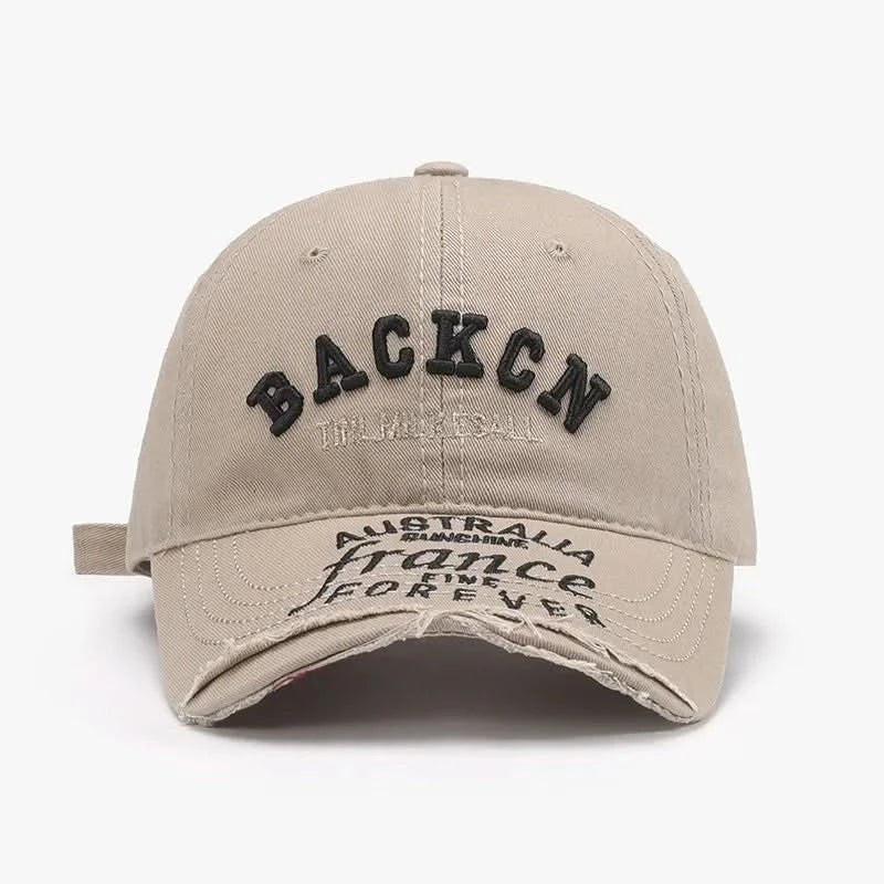Letter Embroidered Cotton Baseball Cap Khaki One Size