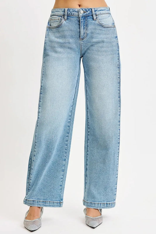 RISEN Mid Rise Wide Barrel Transferable Leg Snap Jeans MEDIUM