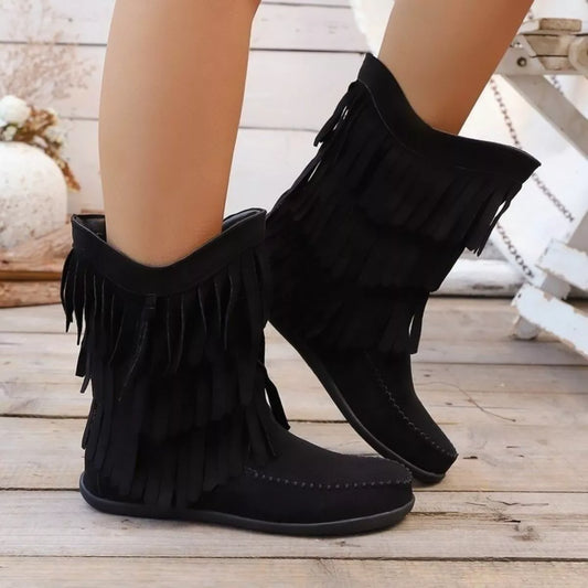 Fringe Round Toe Boots