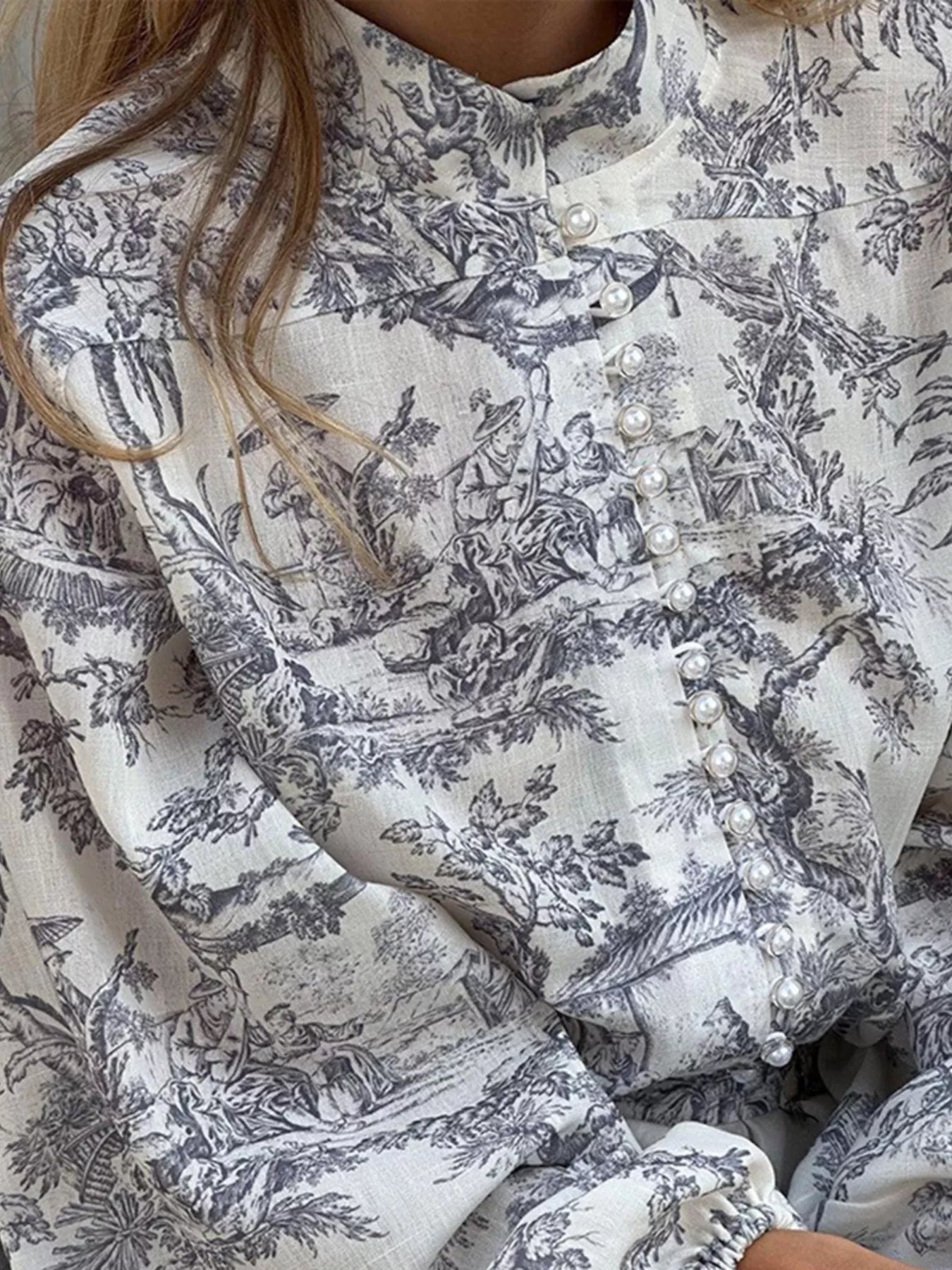 Printed Balloon Sleeve Tie Waist Dress