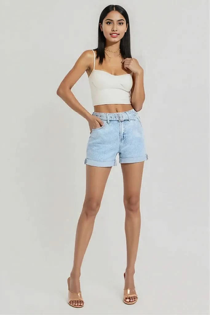 RISEN Full Size High Rise Belted Roll Up Shorts