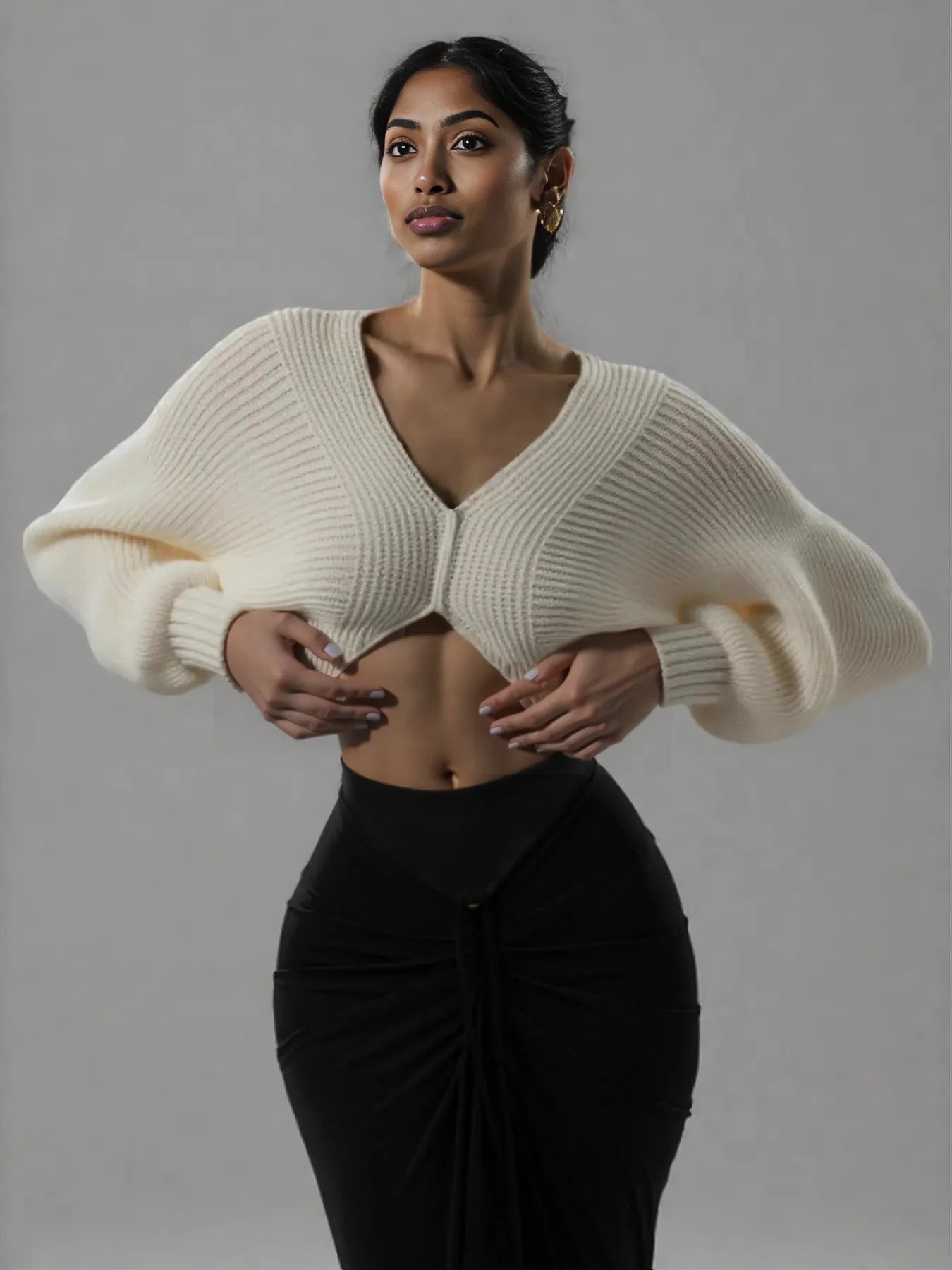 V-Neck Long Sleeve Crop Sweater