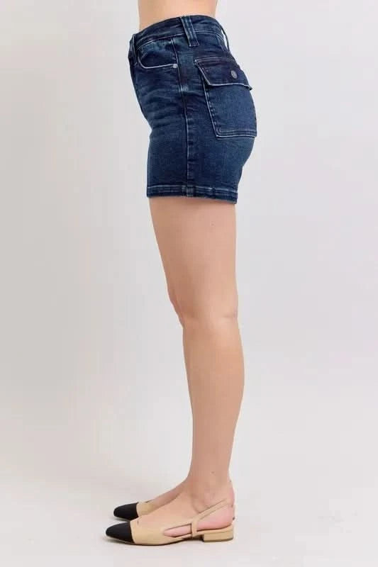 Judy Blue Full Size High Waist Back Flap Pocket Denim Shorts