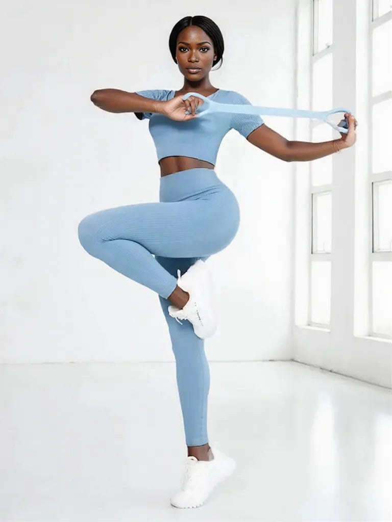 Round Neck Short Sleeve Top and Leggings Active Set