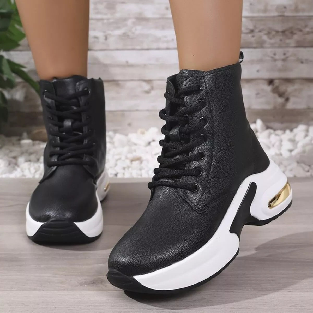 Lace Up Platform Ankle Boots Black