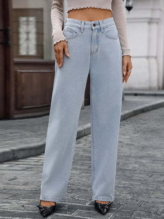 High Waisted Wide Leg Jeans Light Blue