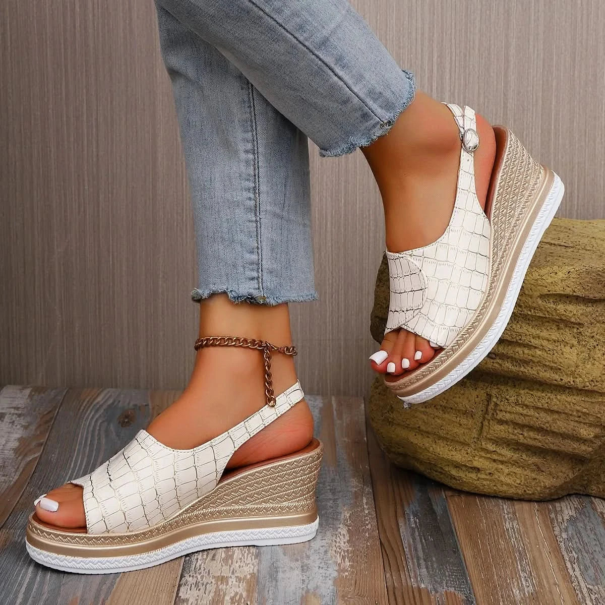 Open Toe Wedge Slingback Sandals