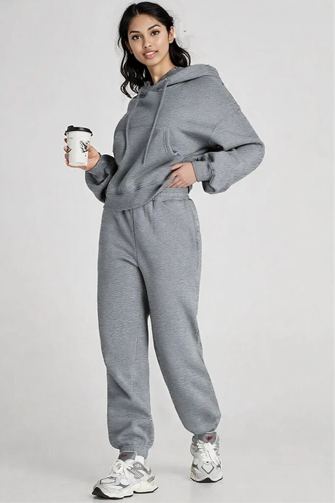 Dropped Shoulder Hooded Top and Pants Active Set
