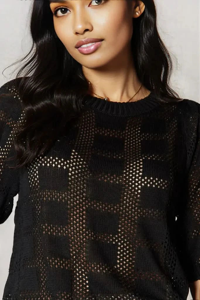 Mandy Ribbed Trim Round Neck Knit Top