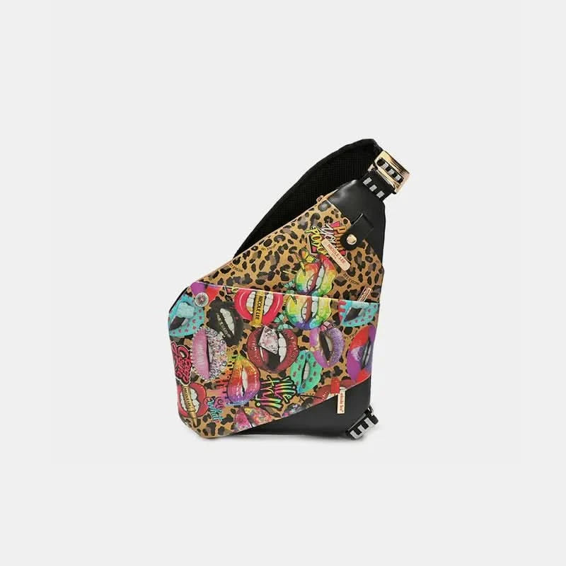 Nicole Lee USA Vegan Leather Leopard & Lip Pattern Crossbody Bag All Emotion One Size