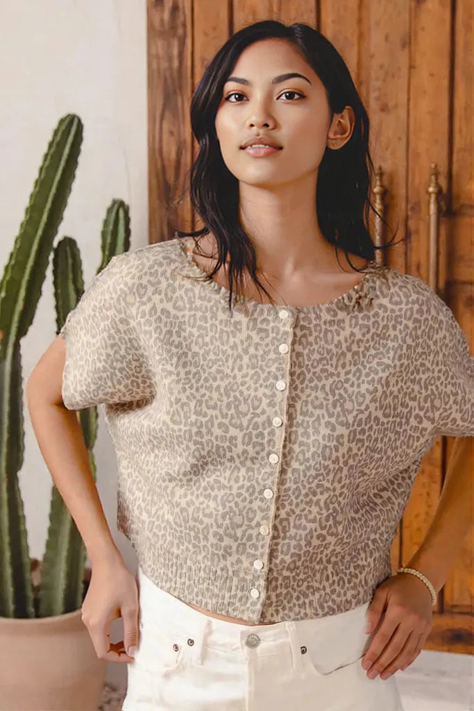 SO ME Leopard Print Button Front Sweater Cardigan