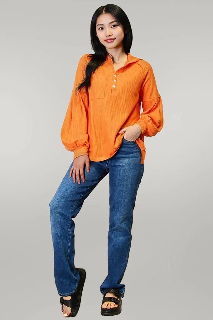 Basic Bae Side Slit Buttoned Waffle Knit Hoodie