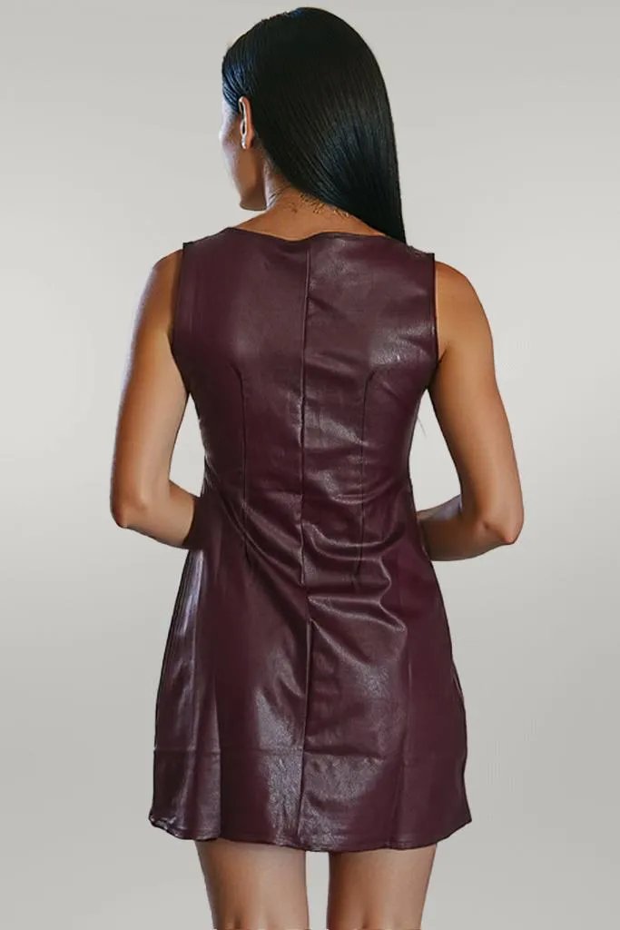 Wild Ginger Vegan Leather Sleeveless Mini Dress