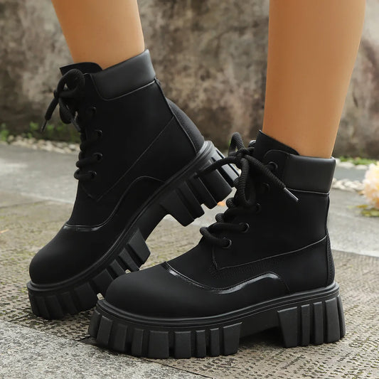 Lace Up Platform Boots Black