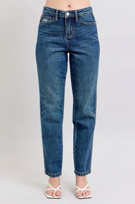 Judy Blue Full Size High Waisted Rigid Magic Non-destroy Straight Leg Jeans Dark