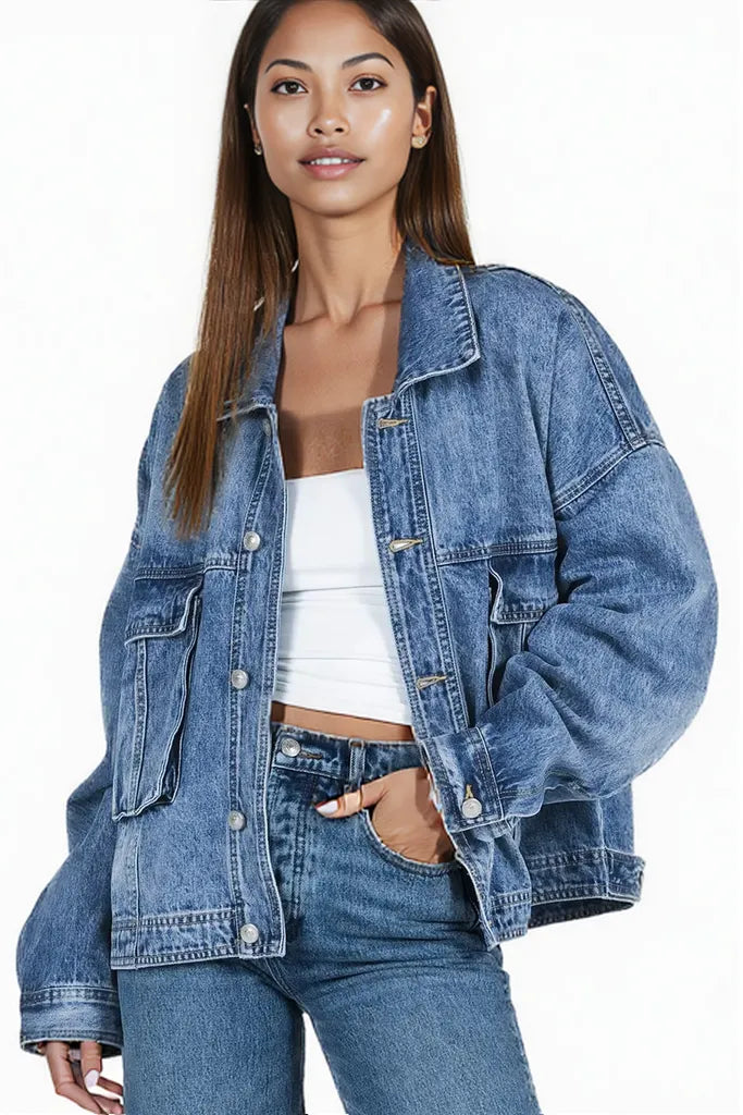Collared Neck Button Up Denim Jacket