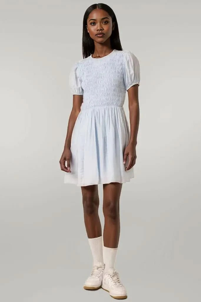 Mittoshop Smocking Detail Puff Sleeve Mini Dress