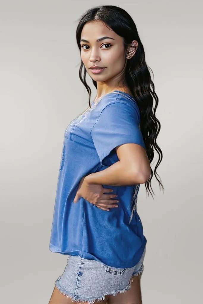 Sky Blue Vintage MOTHERHOOD Letter Graphic T Shirt Sky Blue 62%Polyester+32%Cotton+6%Elastane