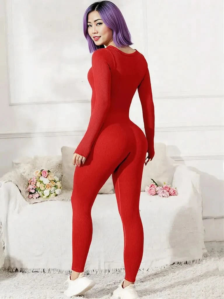 Scoop Neck Long Sleeve Active Jumpsuit