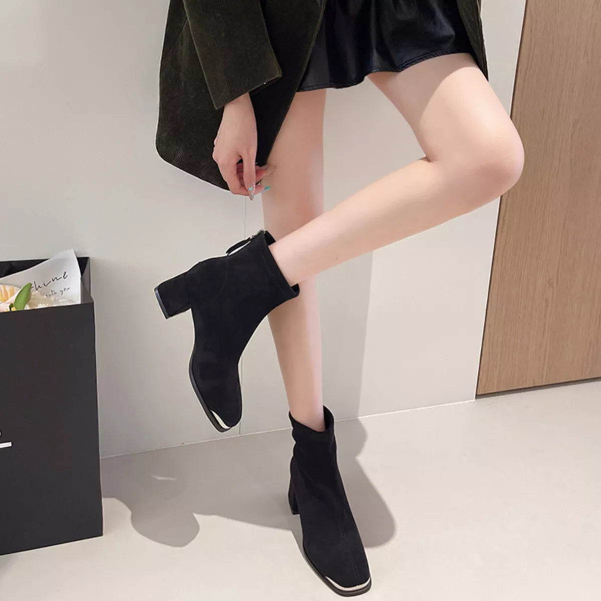 Square Toe Block Heels Boots