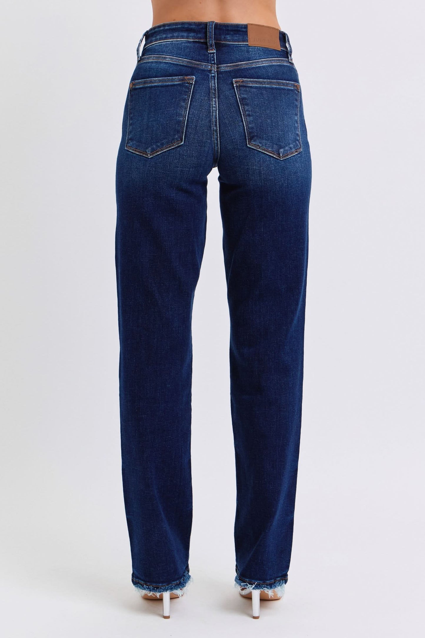 Judy Blue Full Size Raw Hem Straight Leg Jeans Dark