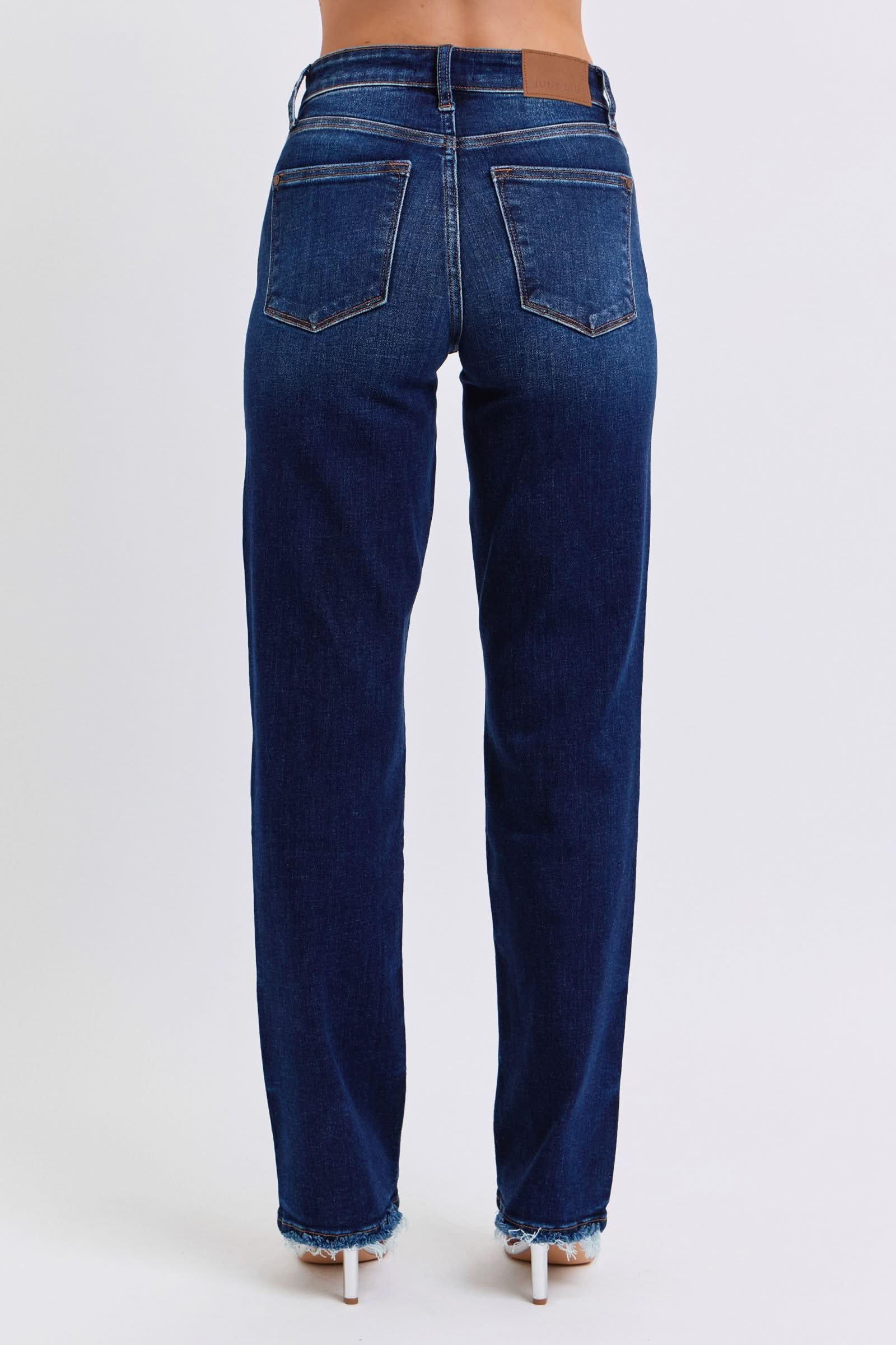 Judy Blue Full Size Raw Hem Straight Leg Jeans Dark