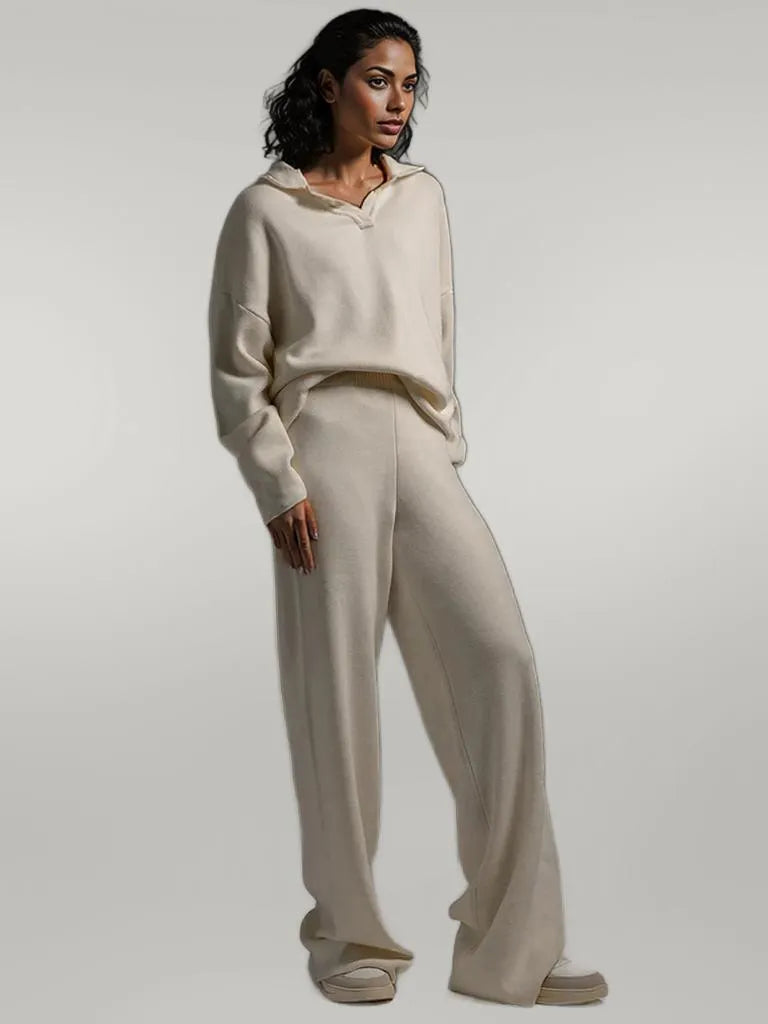 Johnny Collar Long Sleeve Top and Pants Sweater Set