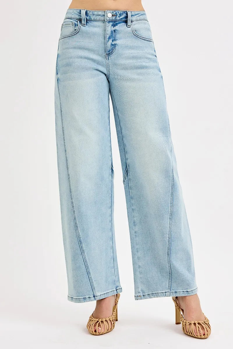 RISEN Full Size Mid Rise Fit Barrel Jeans