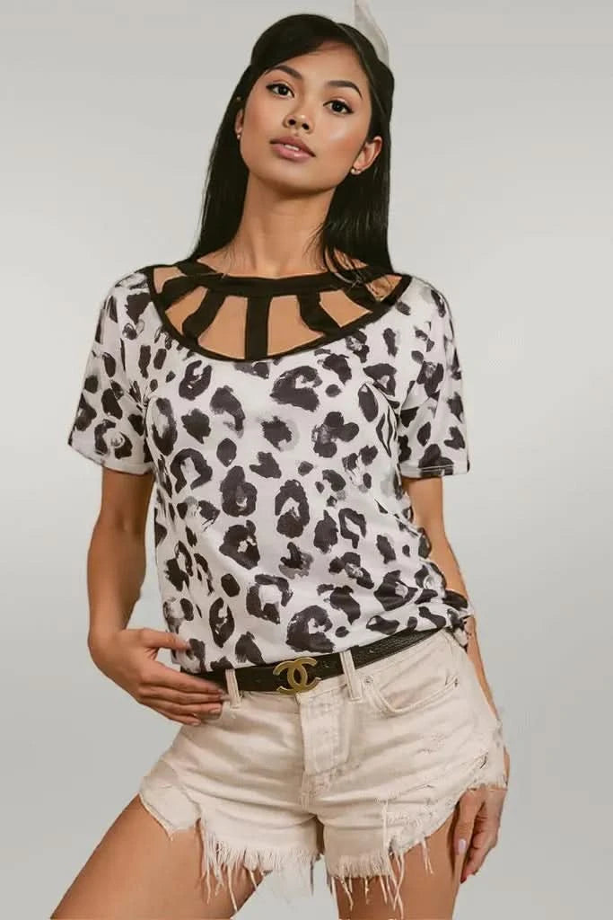 BiBi Leopard Print Front Top With Straps Detailed Front