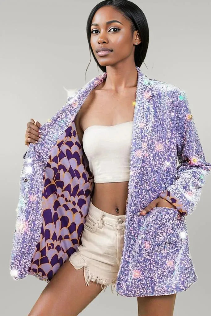 BiBi Velvet Sequins Patch Pockets Single Blazer