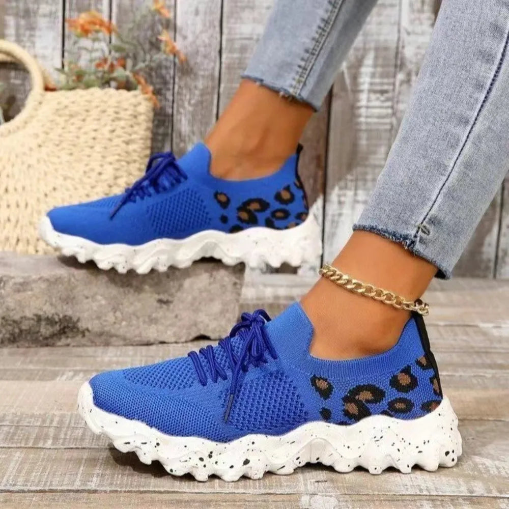 Leopard Mesh Round Toe Athletic Blue
