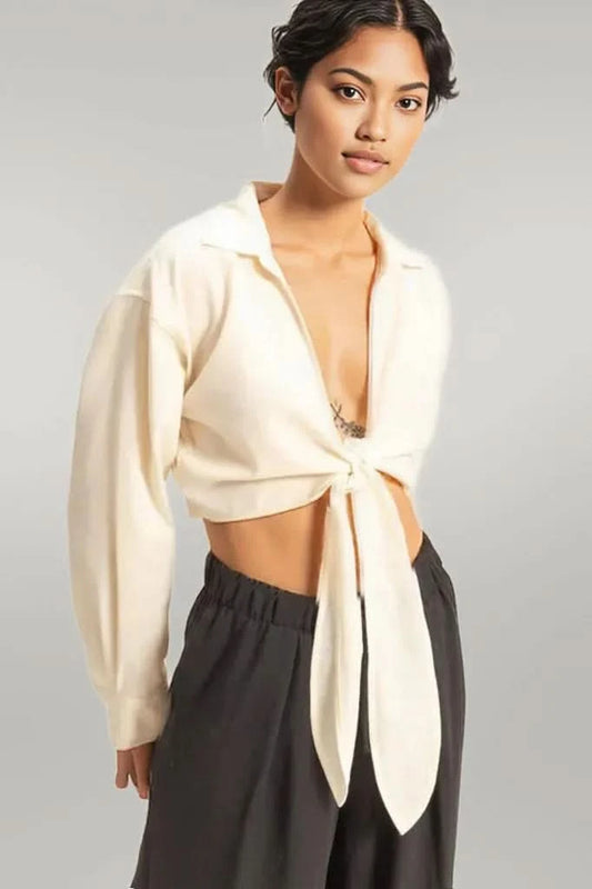 HYFVE Washed Tie Front Crop Top