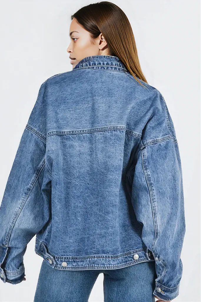 Collared Neck Button Up Denim Jacket
