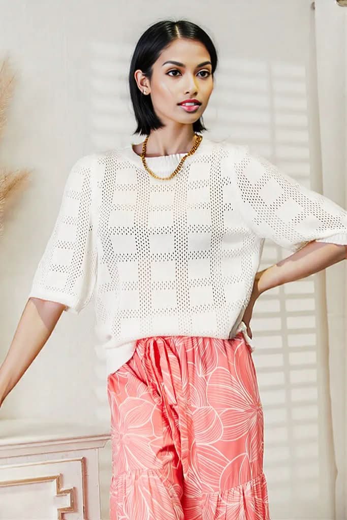Mandy Ribbed Trim Round Neck Knit Top