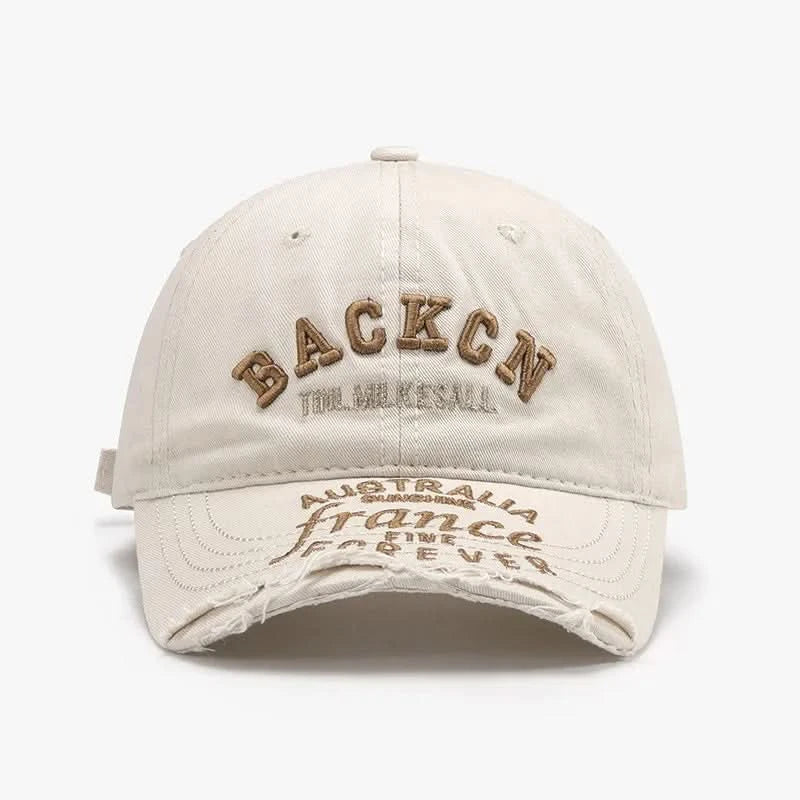 Letter Embroidered Cotton Baseball Cap Beige One Size