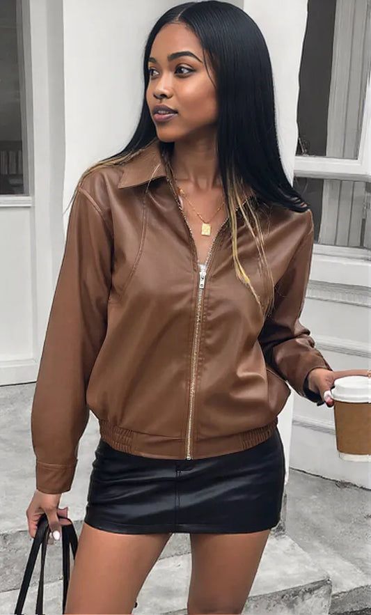 Zip Up Long Sleeve Jacket Brown