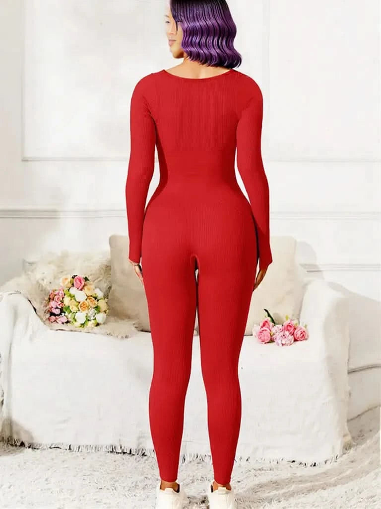 Scoop Neck Long Sleeve Active Jumpsuit