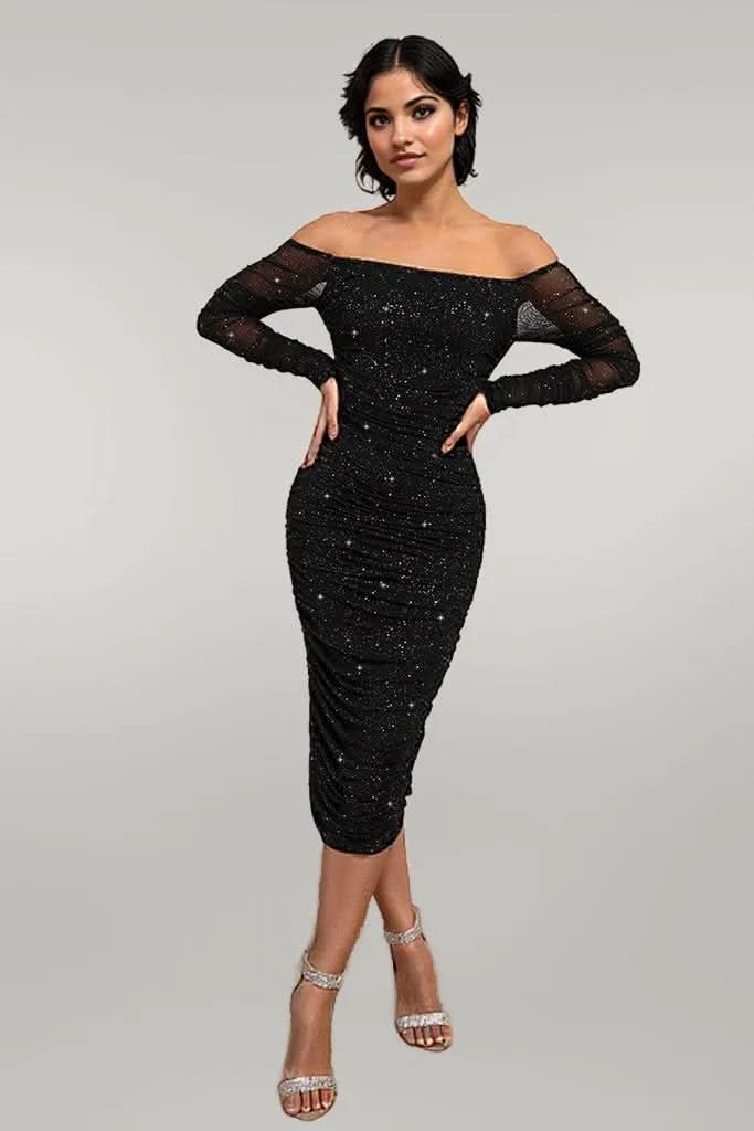 Long Sleeve Off-Shoulder Ruched Dress