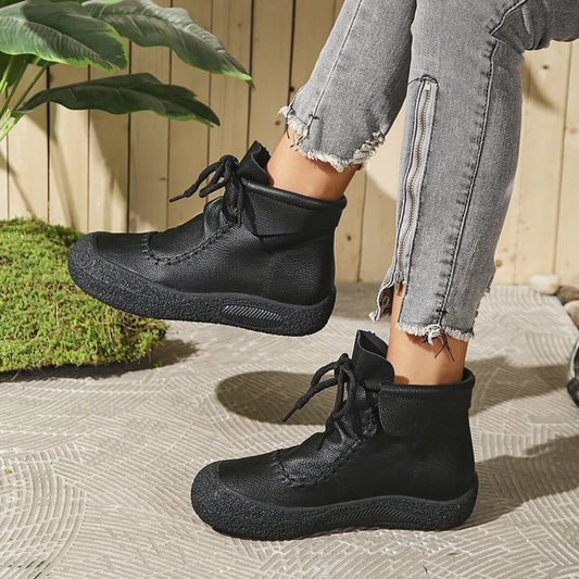 Lace-Up Platform Ankle Boots Black