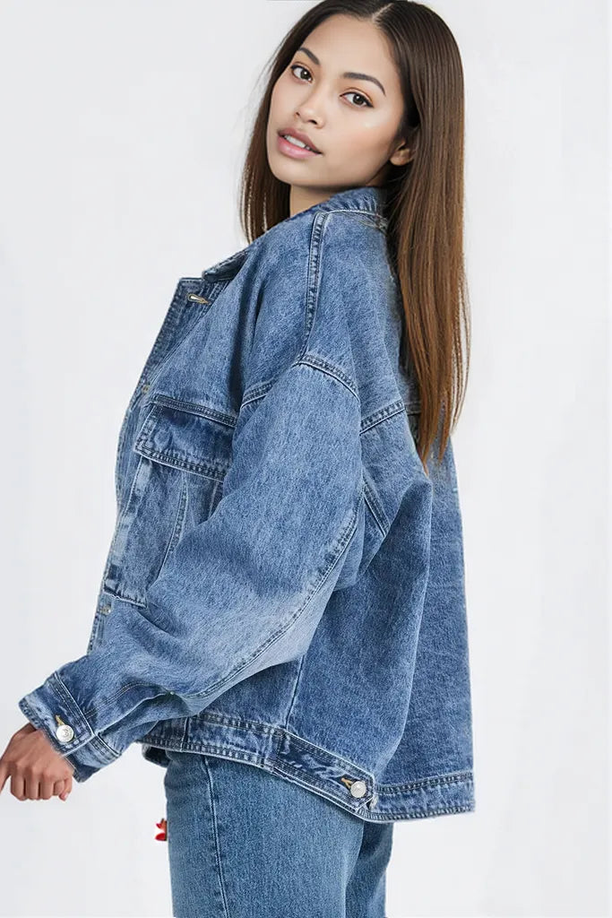 Collared Neck Button Up Denim Jacket