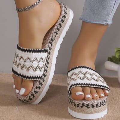 Geometric Weave Platform Sandals White