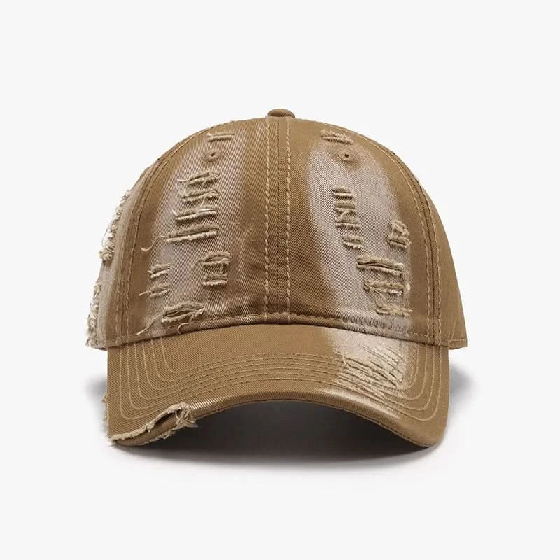 Distressed Adjustable Cotton Baseball Cap Camel One Size