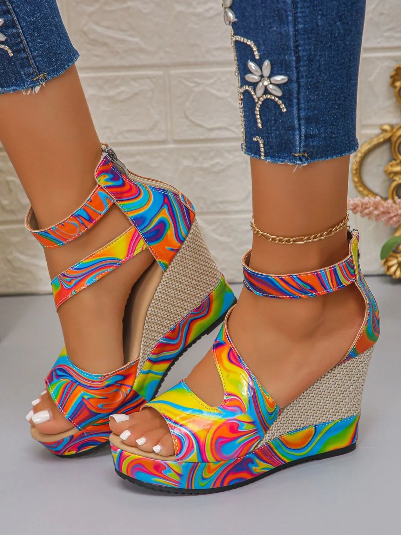 Platform Wedge Sandals with Ankle Strap