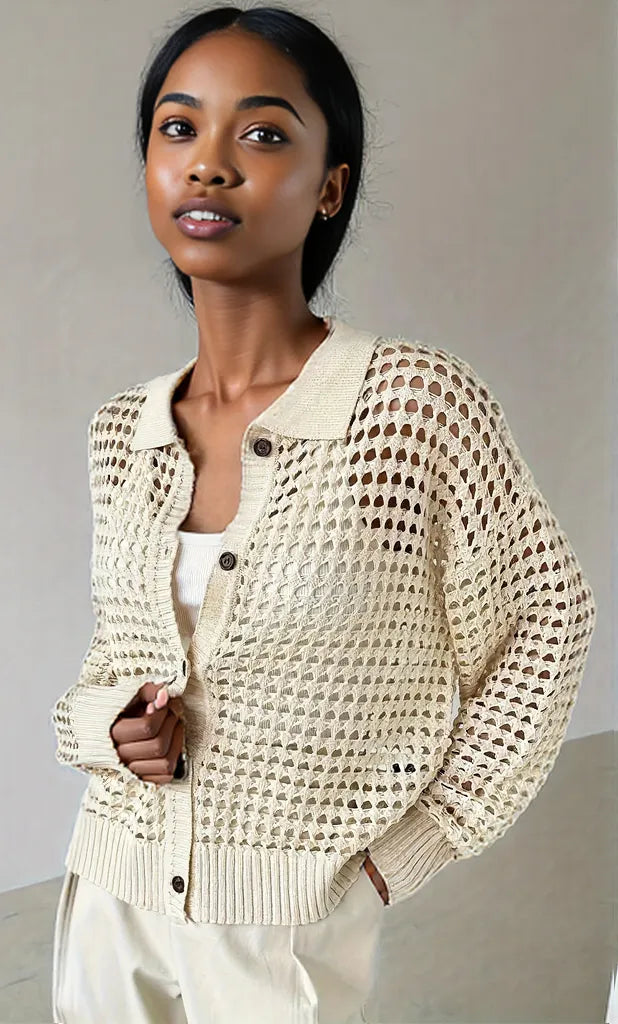 Hollow Out Knit Button Front Cardigan